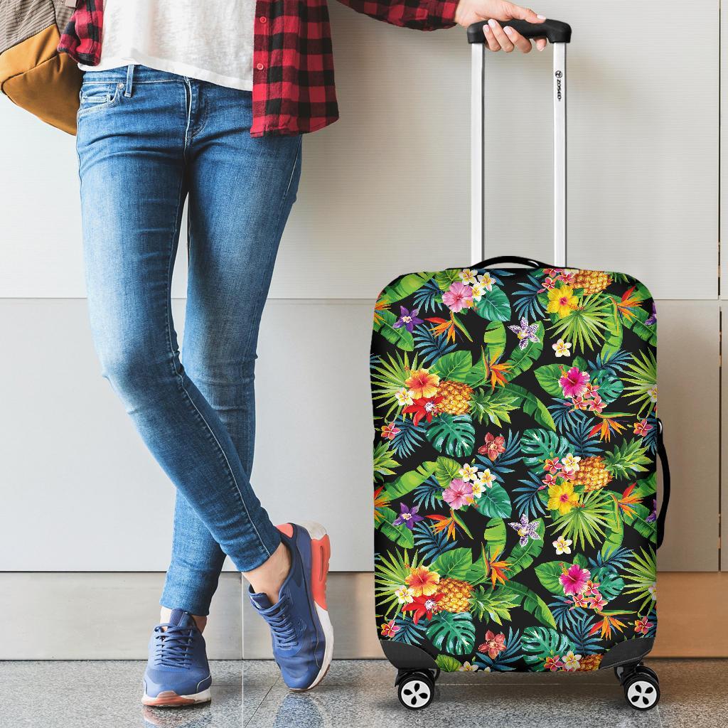 Tropical Pattern With Pineapples, Palm Leaves And Flowers Luggage Cover - Polynesian Pride