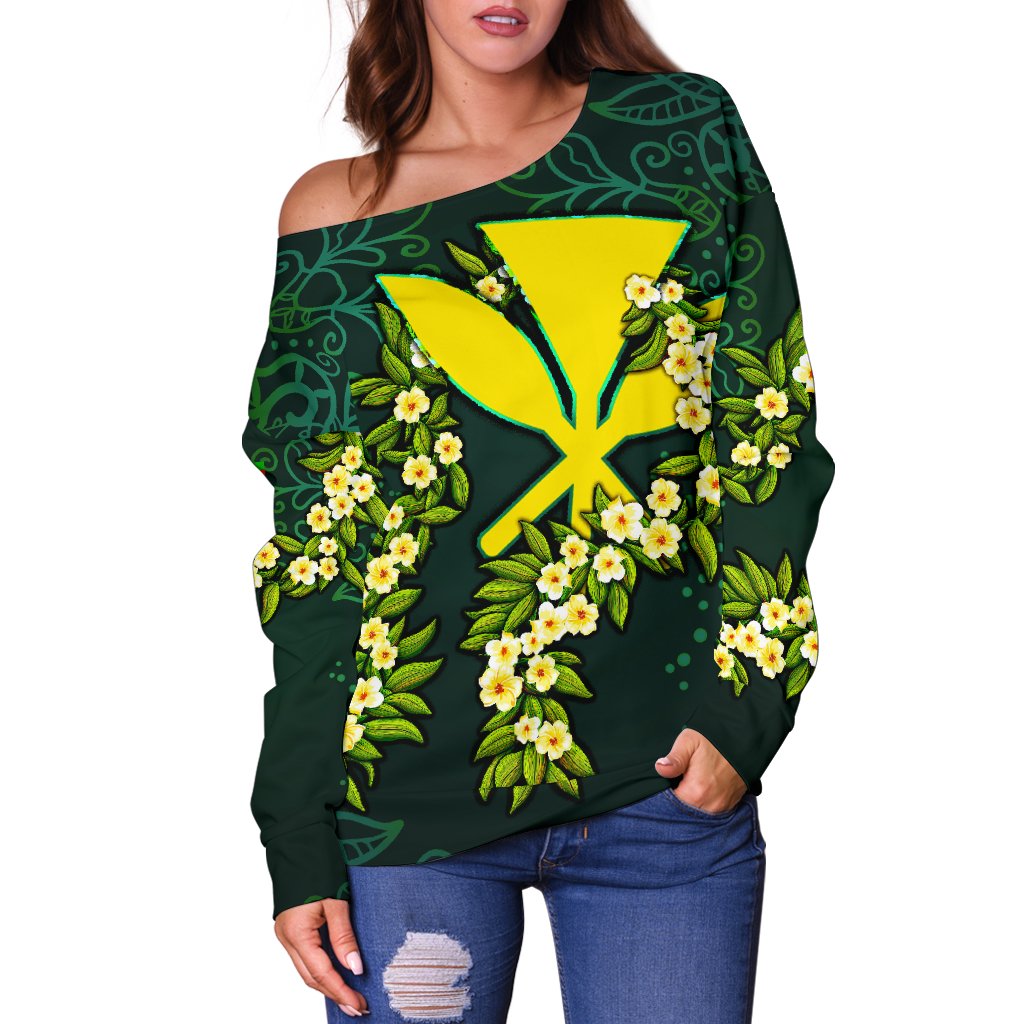 Polynesian Hawaii Off Shoulder Sweater - Ti Leaf Lei Turtle - Polynesian Pride