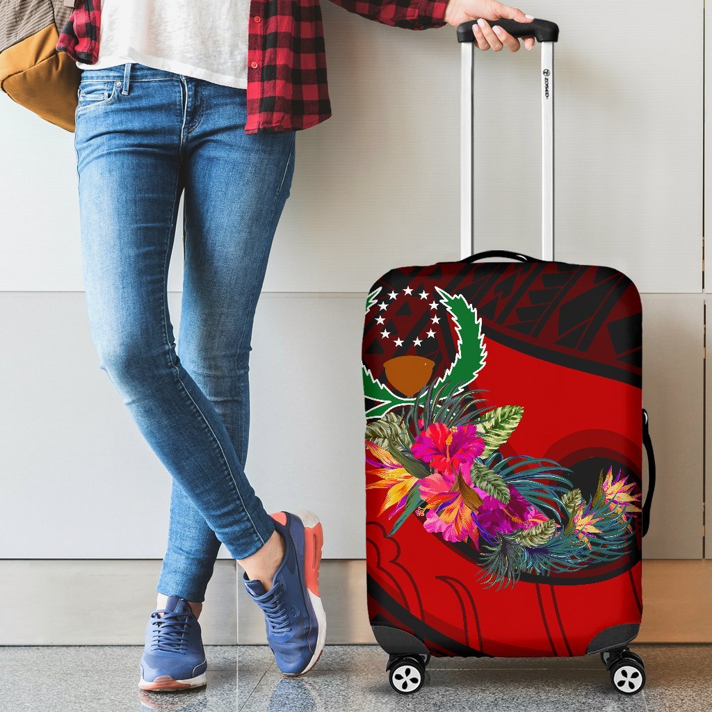 Pohnpei Luggage Covers - Polynesian Hook And Hibiscus (Red) Art - Polynesian Pride