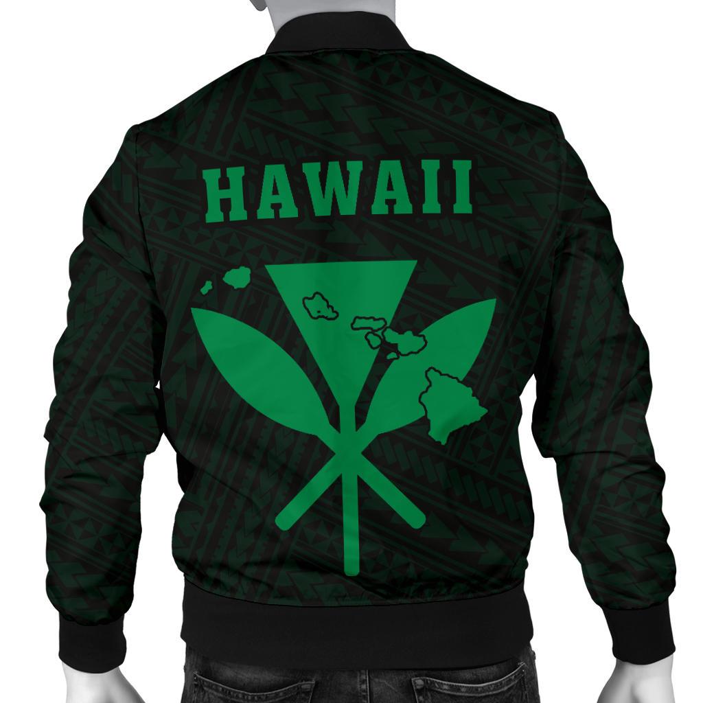 Hawaii Kakau Polynesian Kanaka Map Men's Bomber Jacket - Green - Polynesian Pride