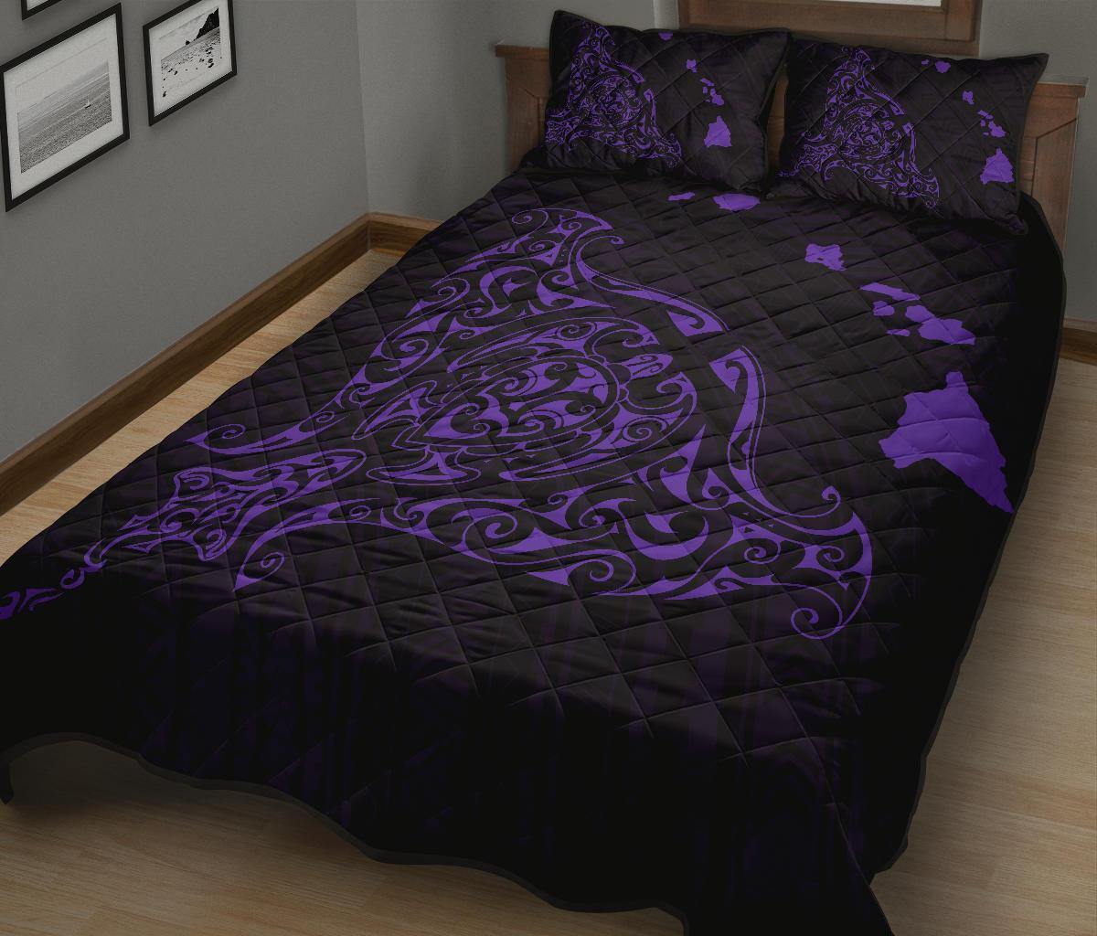 Rays Hawaii Map Polynesian Quilt Bed Set - Purple - Polynesian Pride