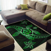 Kanaka Map Hibiscus Plumeria Turtle Art Polynesian Area Rug Green AH - Polynesian Pride