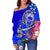 Samoa Women's Off Shoulder Sweater - Turtle Plumeria (Blue) - Polynesian Pride