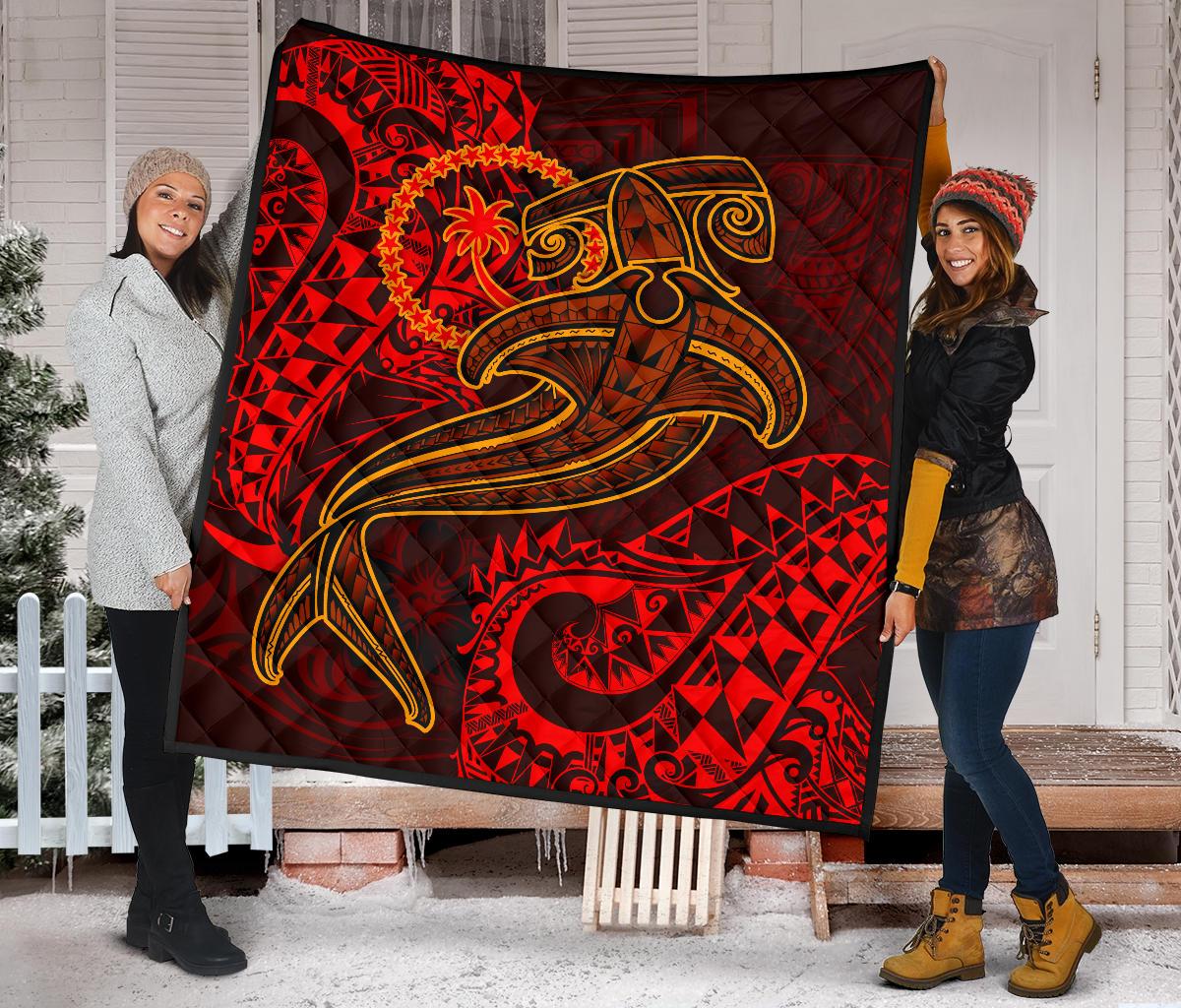 Chuuk Premium Quilt - Red Shark Polynesian Tattoo - Polynesian Pride
