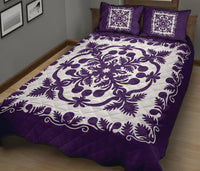 Hawaii Quilt Bed Set Royal Pattern - Purple And White - Polynesian Pride