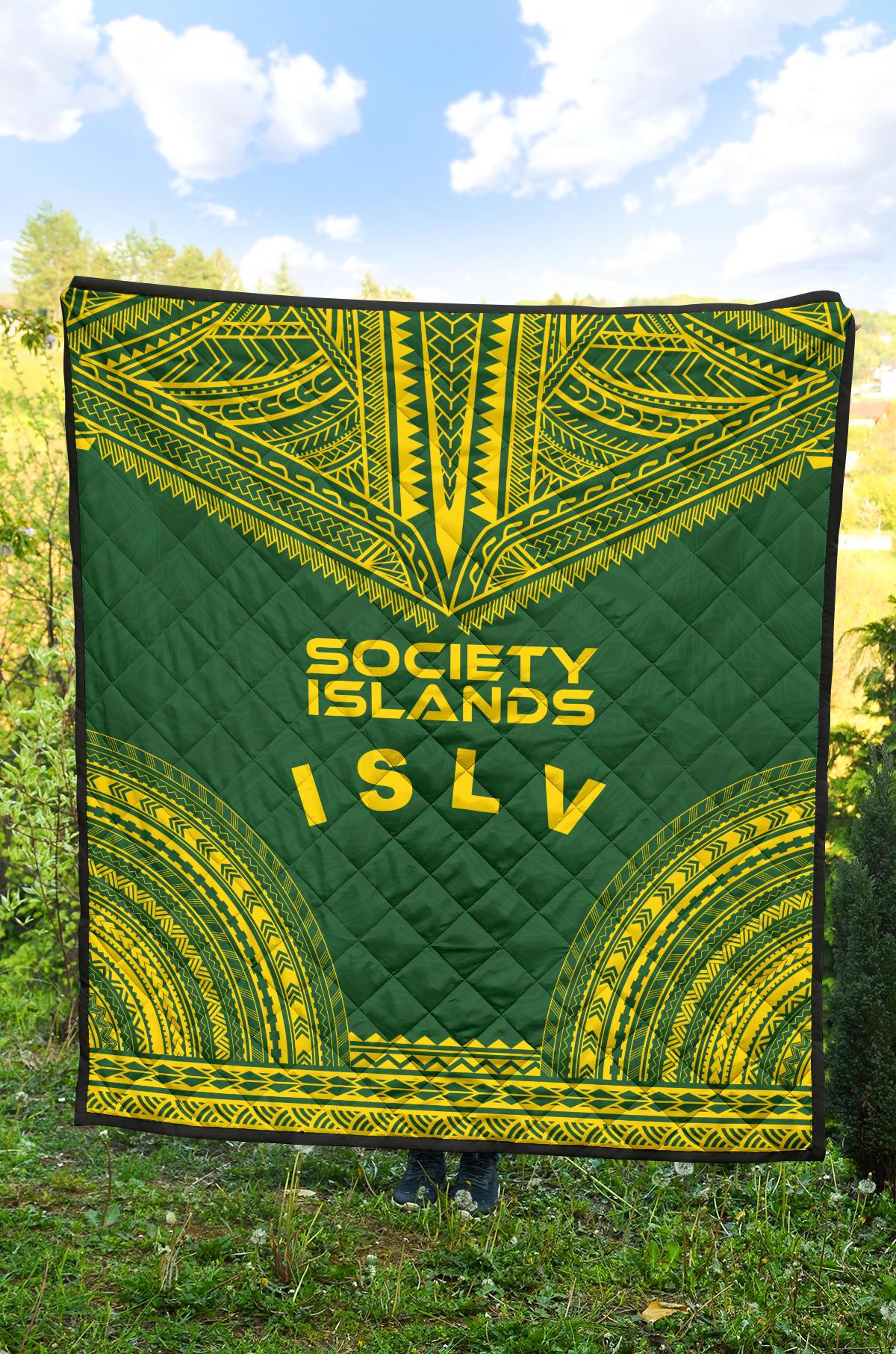 Society Islands Premium Quilt - Society Islands Flag Polynesian Chief Green Version - Polynesian Pride