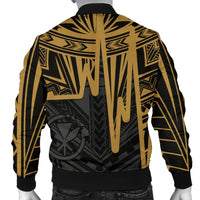 Hawaii Men's Bomber Jacket - Kanaka Maoli With Polynesian Pattern In Heartbeat Style (Gold) - Polynesian Pride
