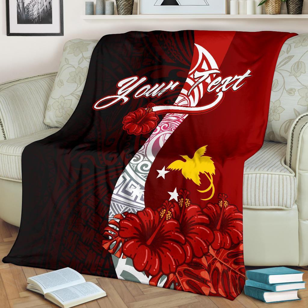 Papua New Guinea Polynesian Custom Personalised Premium Blanket - Coat Of Arm With Hibiscus - Polynesian Pride