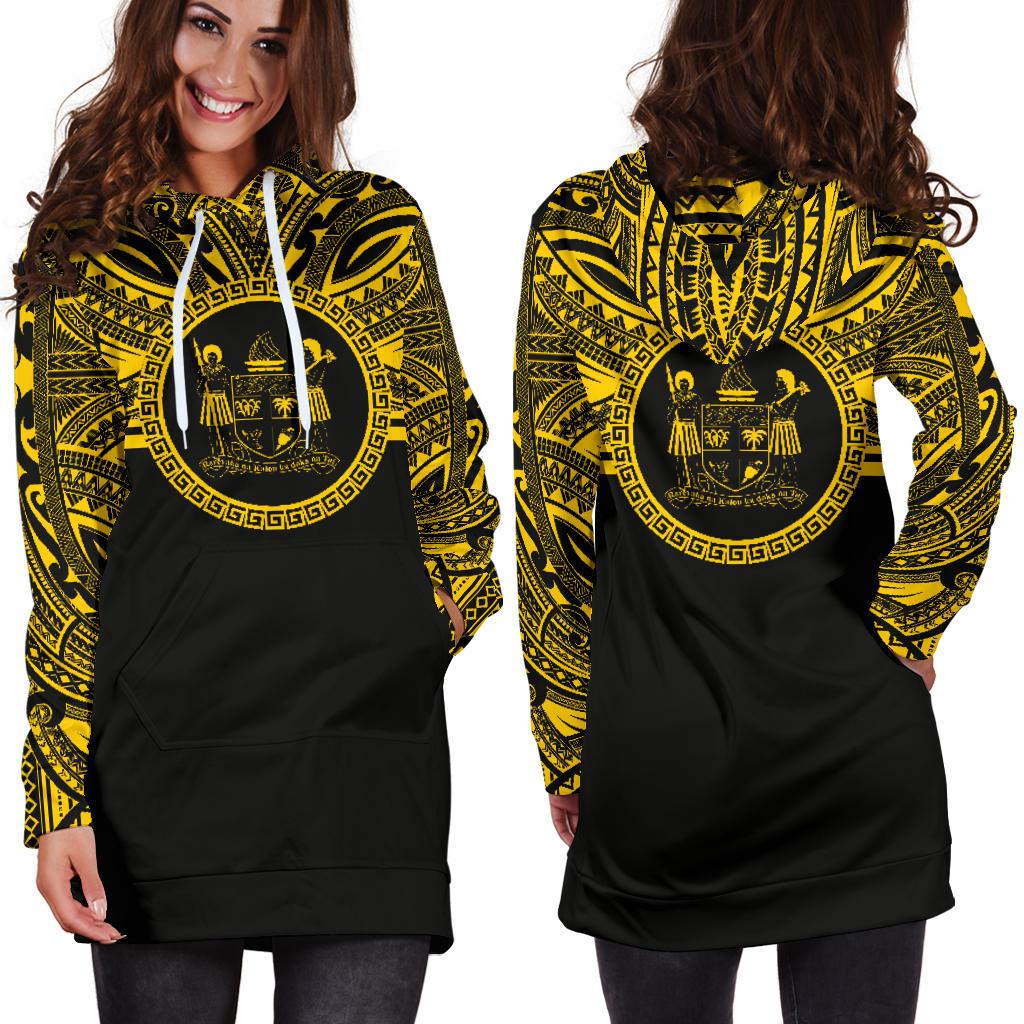 Fiji Women Hoodie Dress - Fiji Coat Of Arms Polynesian Gold Black - Polynesian Pride
