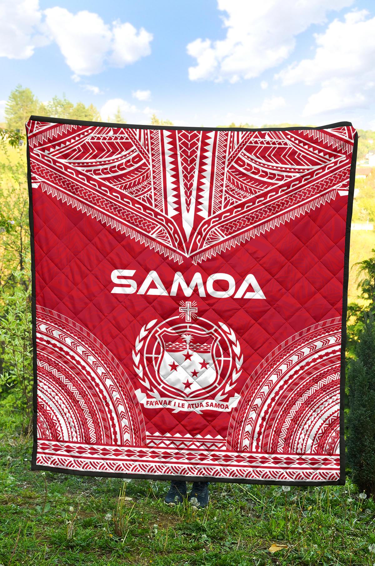 Samoa Premium Quilt - Samoa Coat Of Arms Polynesian Chief Red Version - Polynesian Pride
