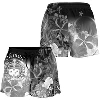 Samoa Women's Shorts - Humpback Whale with Tropical Flowers (White) - Polynesian Pride