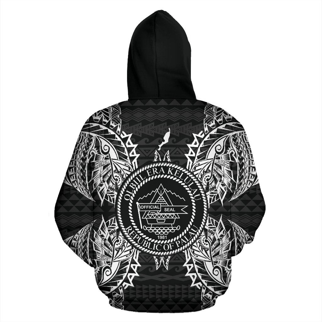 Palau Polynesian All Over Zip up Hoodie Map Black - Polynesian Pride