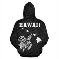 Polynesian Kakau Turtle Map of Hawaii Zip Hoodie White - Polynesian Pride