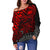 Samoa Polynesian Off Shoulder Sweater (Women) - Red Turtle Flowing - Polynesian Pride