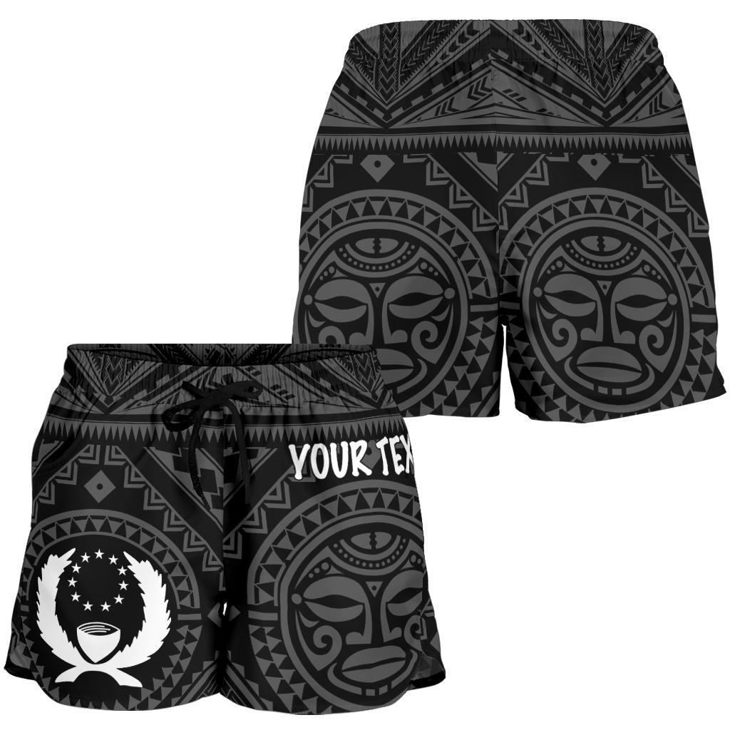 Pohnpei Personalised Women's Shorts - Pohnpei Seal With Polynesian Tattoo Style ( Black) - Polynesian Pride