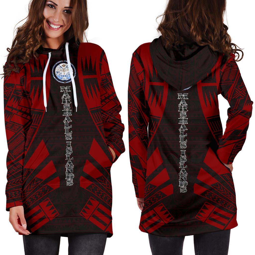 Marshall Islands Hoodie Dress - Polynesian Tattoo Red - Polynesian Pride