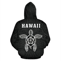 Polynesian Kakau Hula Girl Turtle Hibiscus Hawaii Zip Hoodie White - Polynesian Pride