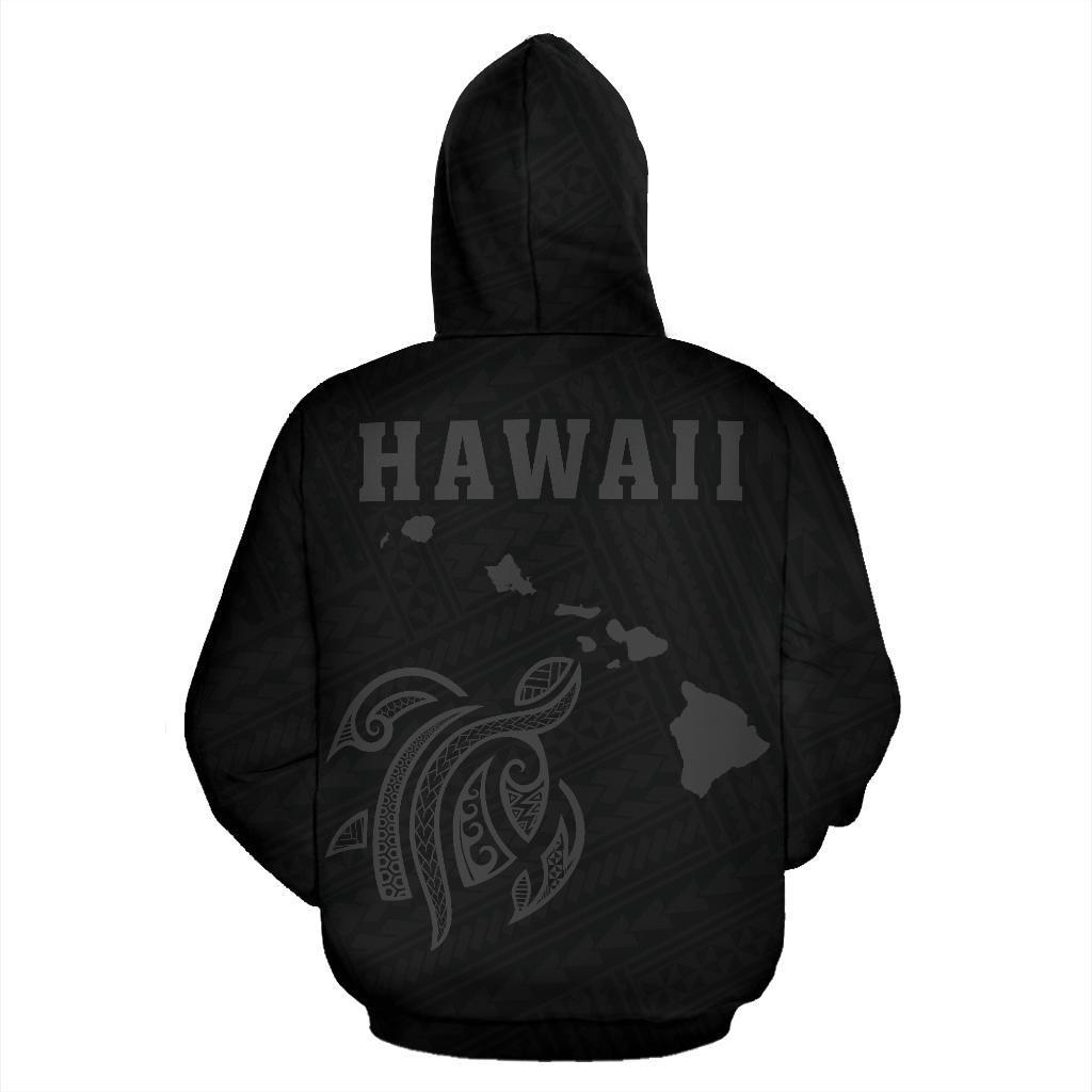 Polynesian Kakau Turtle Map of Hawaii Hoodie Grey - Polynesian Pride