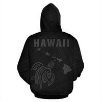 Polynesian Kakau Turtle Map of Hawaii Hoodie Grey - Polynesian Pride