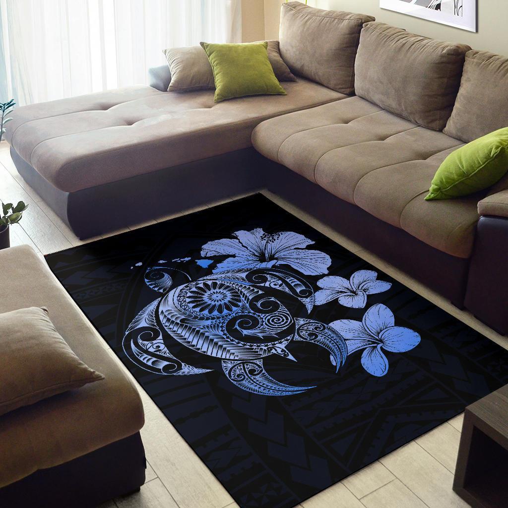 Hibiscus Plumeria Mix Polynesian Turtle Area Rug AH - Polynesian Pride