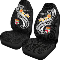 Fiji Custom Personalised Car Seat Covers - Fiji Seal Polynesian Patterns Plumeria (Black) - Polynesian Pride