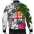 Fiji Custom Personalised Men's Bomber Jacket White - Turtle Plumeria Banana Leaf - Polynesian Pride