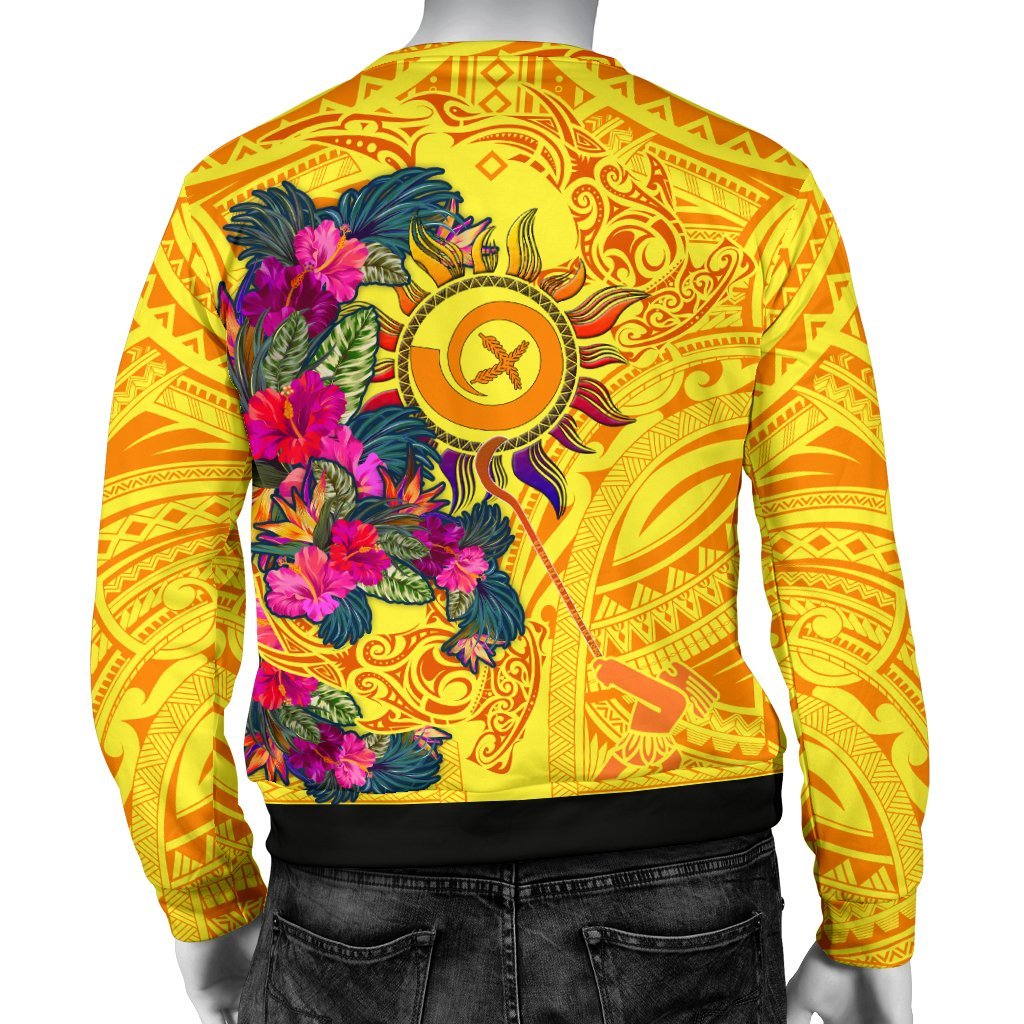 Polynesian Men's Sweaters - Vanuatu Symbols With Hibiscus - Polynesian Pride