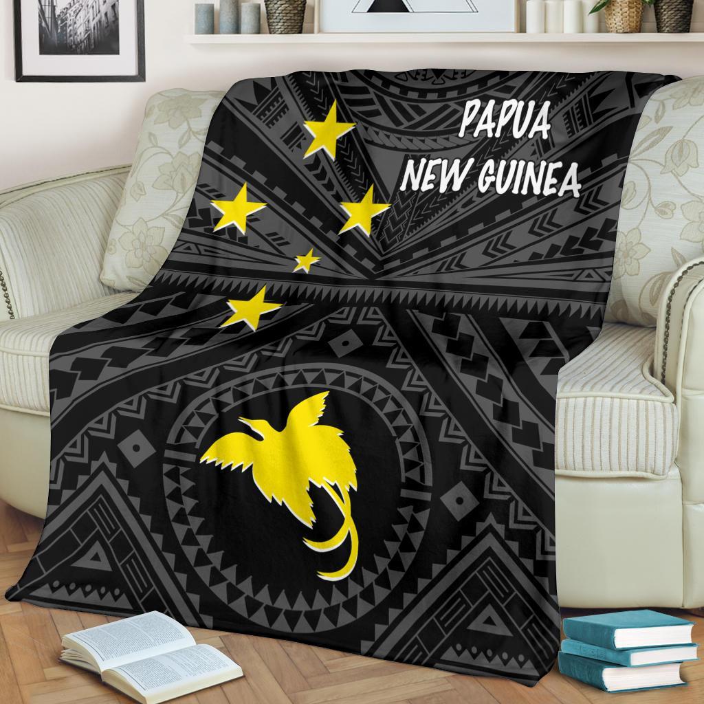 Papua New Guinea Premium Blanket - Flag With Polynesian Patterns (Black) White - Polynesian Pride