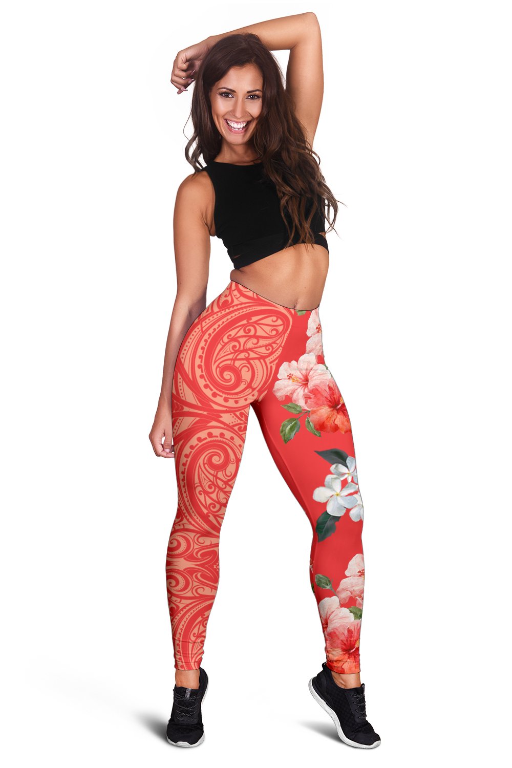 Hawaii Hibiscus Flowers Polynesian - Hawaiian Women's Leggings - Curtis Style Orange - Polynesian Pride