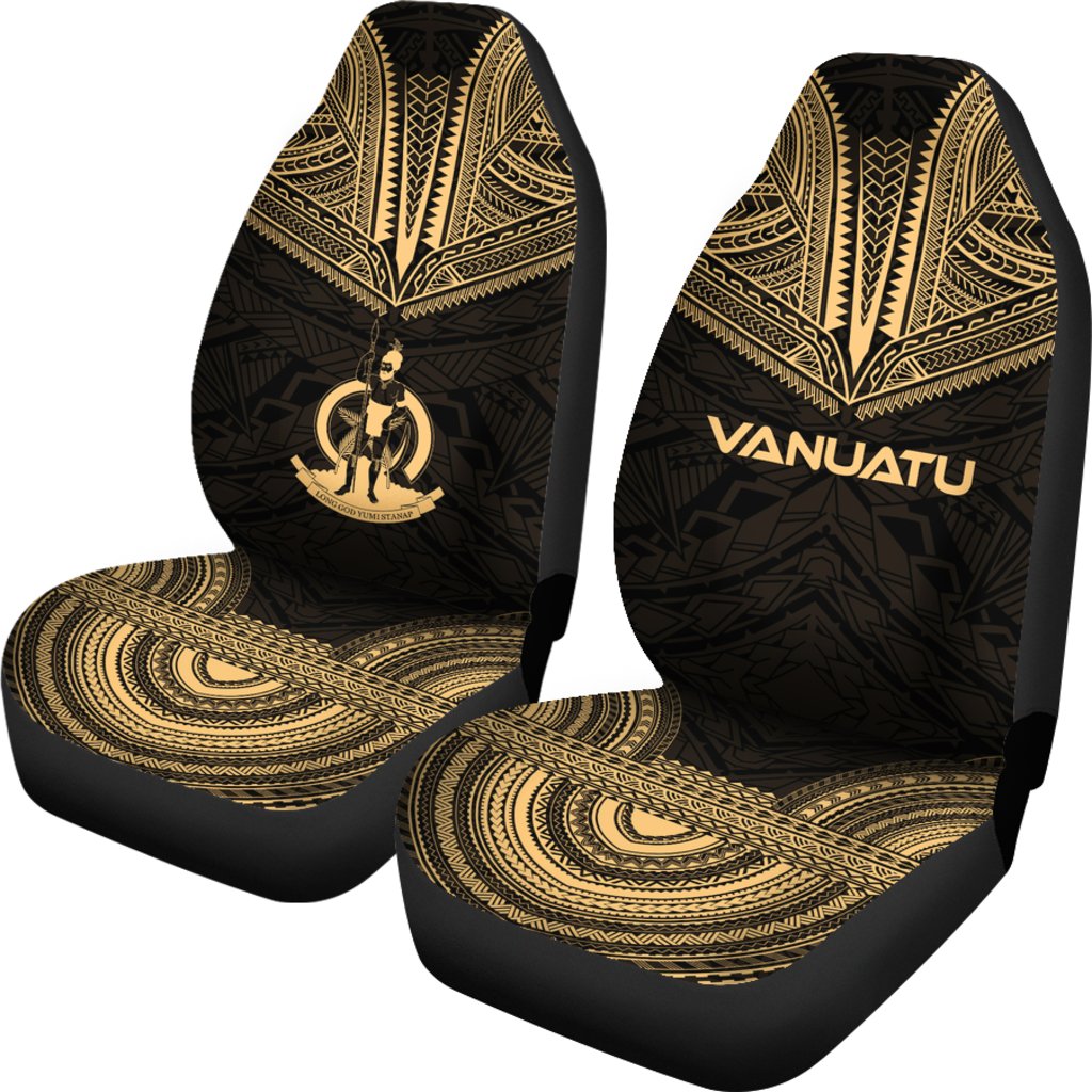 Vanuatu Car Seat Cover - Vanuatu Coat Of Arms Polynesian Chief Tattoo Gold Version - Polynesian Pride