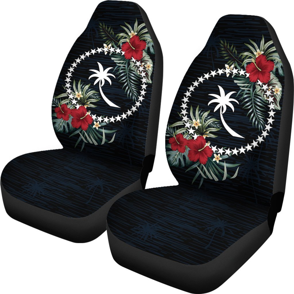 Chuuk Car Seat Covers - Chuuk Flag Hibiscus - A02 Universal Fit Black - Polynesian Pride