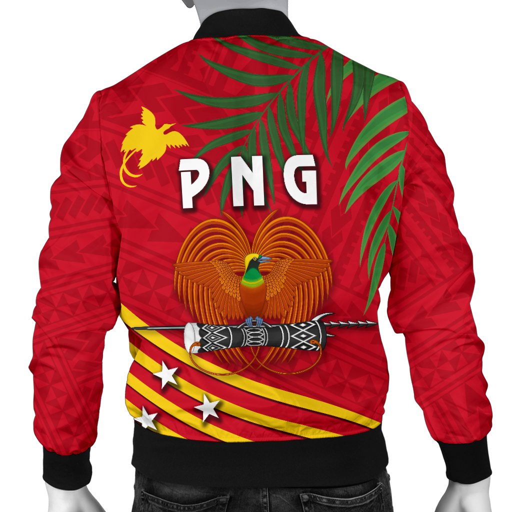 Papua New Guinea Rugby Men Bomber Jacket Coconut Leaves - The Kumuls - Polynesian Pride