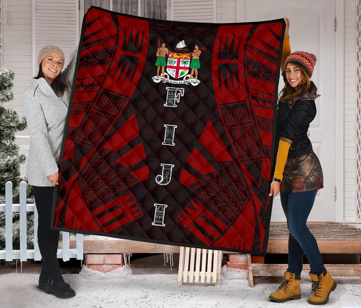 Fiji Premium Quilt - Fiji Coat Of Arms Polynesian Red Tattoo - Polynesian Pride