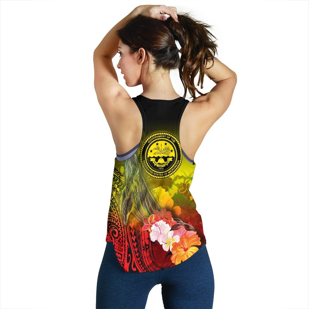 Federated States of Micronesia Custom Personalised Women's Racerback Tank - Humpback Whale with Tropical Flowers (Yellow) - Polynesian Pride