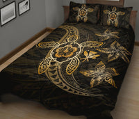 Kanaka Map Hibiscus Plumeria Turtle Art Gold Polynesian Quilt Bed Set - Polynesian Pride