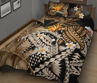 Kanaka Maoli (Hawaiian) Quilt Bed Set, Polynesian Pineapple Banana Leaves Turtle Tattoo Gold - Polynesian Pride