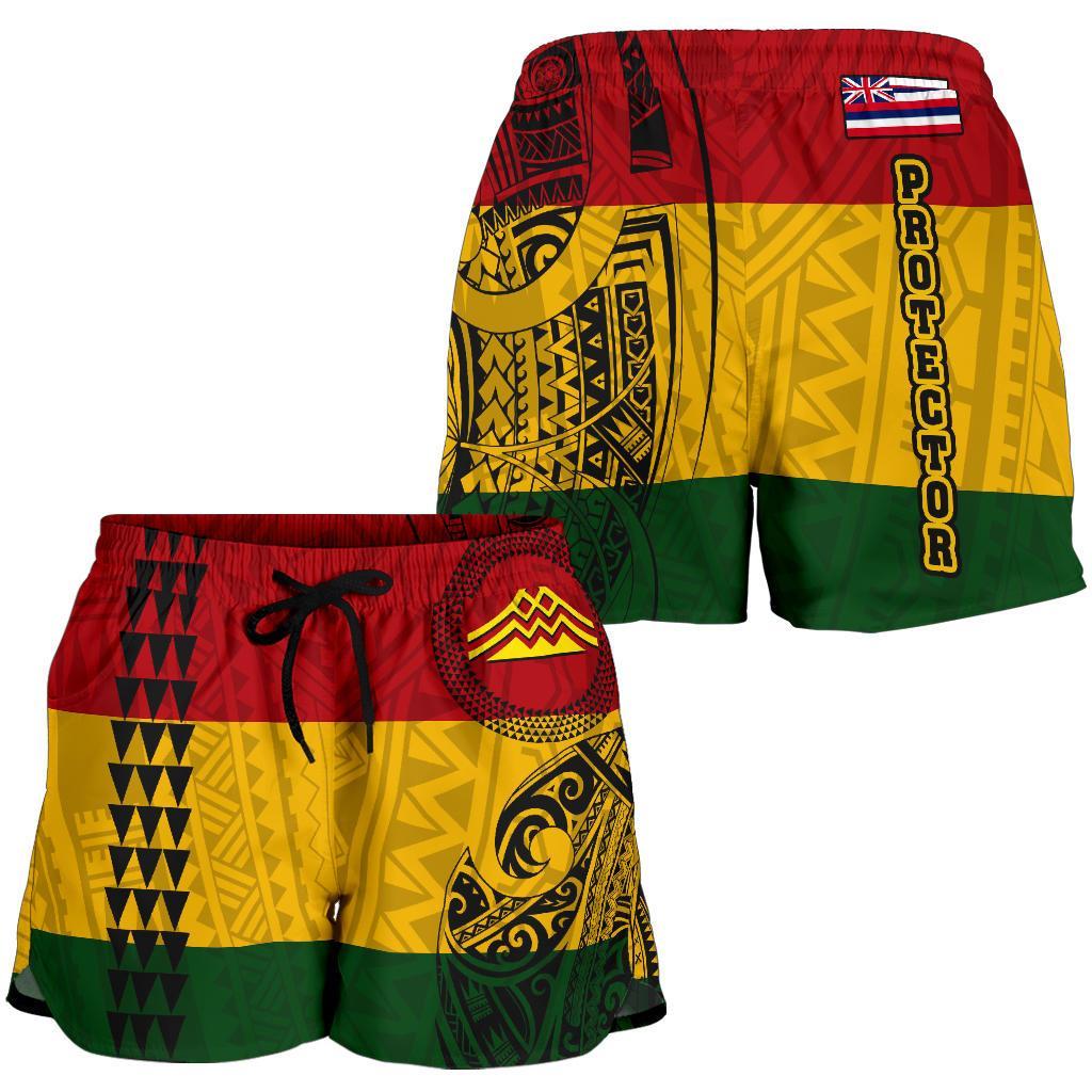 Hawaii Kanaka Flag Polynesian Women's Shorts - Mauna Kea Protectors Women Red - Polynesian Pride