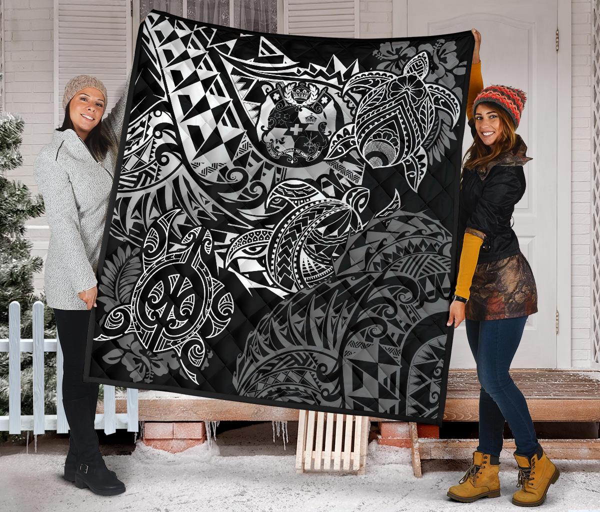 Tonga Polynesian Premium Quilt - White Turtle Flowing - Polynesian Pride