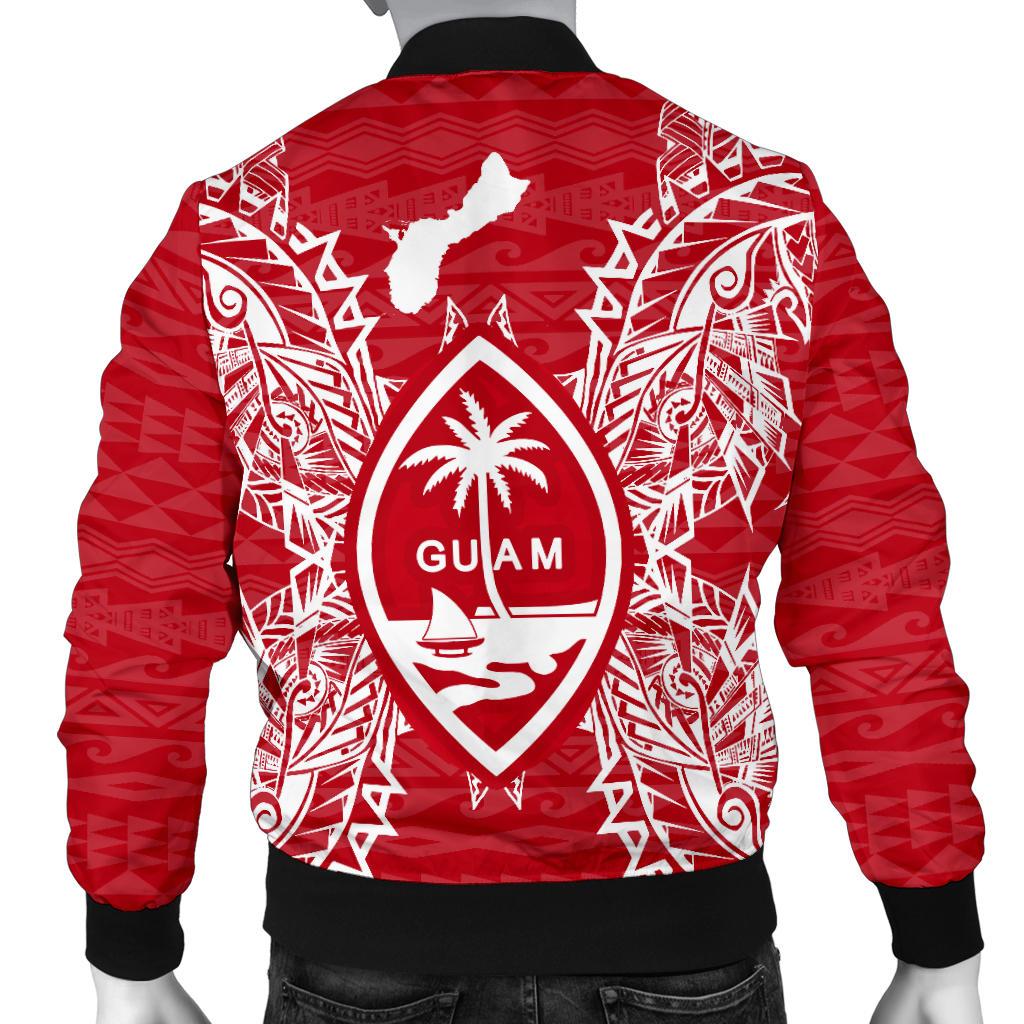 Guam Polynesian Men's Bomber Jacket Map Red White - Polynesian Pride