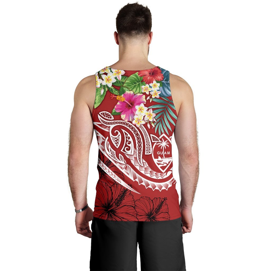 Guam Polynesian Men's Tank Top - Summer Plumeria (Black) - Polynesian Pride