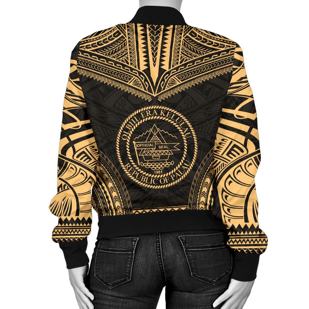 Palau Polynesian Chief Women'S Bomber Jacket - Gold Version - Polynesian Pride