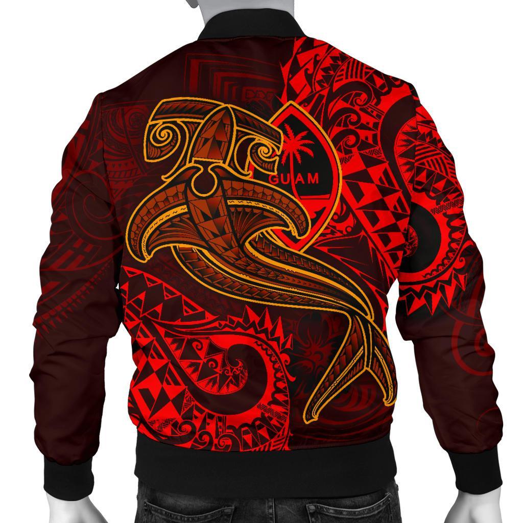 Guam Polynesian Men's Bomber Jacket - Red Shark Polynesian Tattoo - Polynesian Pride