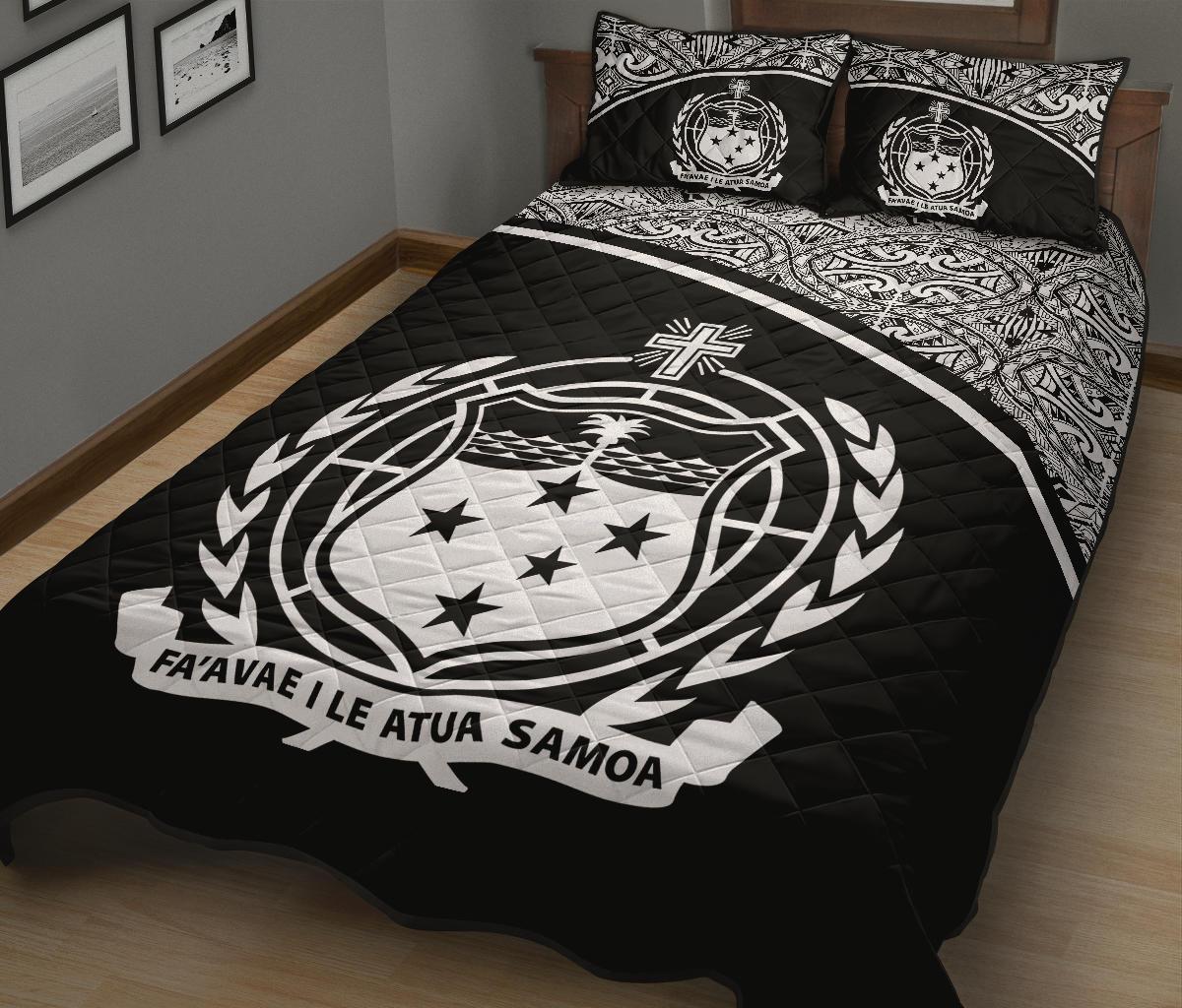Samoa Quilt Bed Set - Samoa Coat Of Arms Black Curve Version - Polynesian Pride