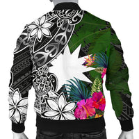 Nauru Men Bomber Jacket - Turtle Plumeria Banana Leaf - Polynesian Pride