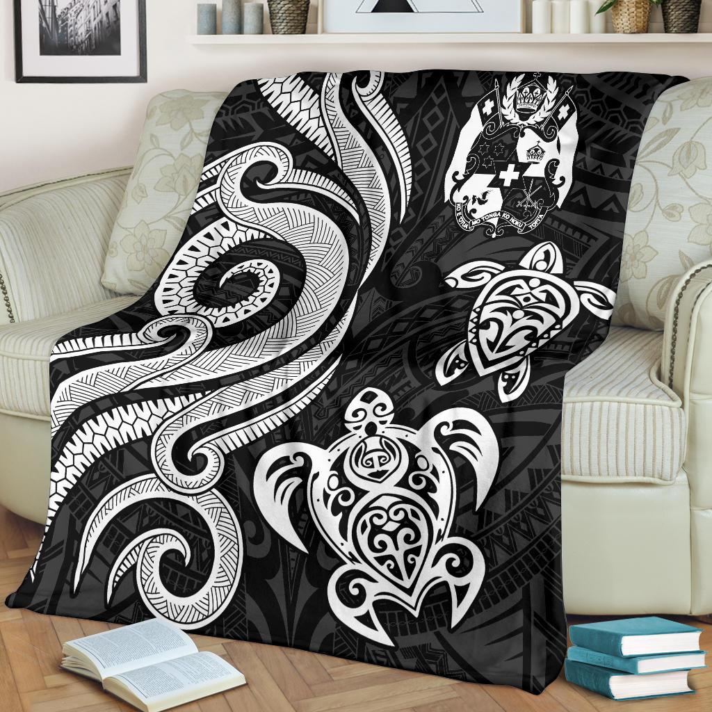 Tonga Polynesian Premium Blanket - White Tentacle Turtle - Polynesian Pride