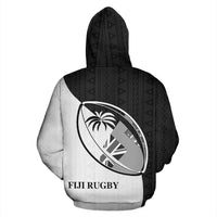Fiji Rugby Zip up Hoodie Fiji Flag Coat of Arms Style BW K6 - Polynesian Pride