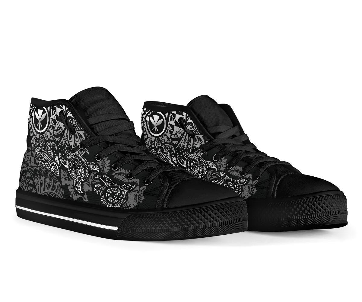 Polynesian Hawaii (Kanaka Maoli) High Top Shoes - White Hibiscus Turtle Flowing - Polynesian Pride
