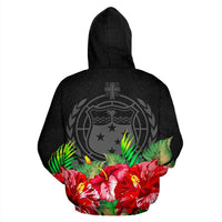 Samoa Polynesian Hoodie Black Hibiscus - Polynesian Pride