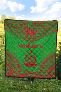 Vanuatu Premium Quilt - Vanuatu Coat Of Arms Polynesian Chief Green Version - Polynesian Pride