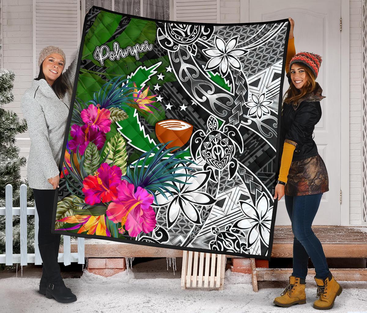 Pohnpei Premium Quilt - Turtle Plumeria Banana Leaf - Polynesian Pride